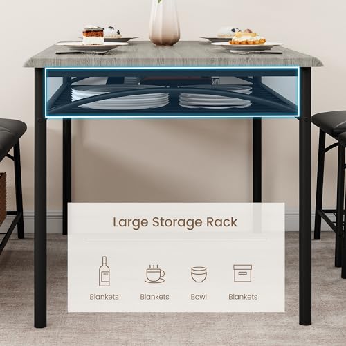 GAOMON Dining Table with Benches, Kitchen Table Set for 4, Dining Room Table Set with Upholstered Bench and Square Stools, Metal and Wood Dining Table Set for 4 with Storage for Small Space-Grey — view 5