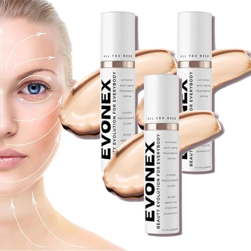 Evonex Age Defying Makeup, Evonex Age Defy Foundation, creme hidratante com cor antienvelhecimento, soro de base para mulheres, corante universal, protetor solar facial com cor de cobertura (3 peças)