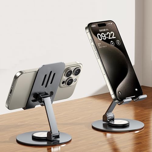 Image of DEARART Grey Cell Phone Stand, 360 Adjustable Phone Stand for Desk, Foldable Phone Holder Fully Carried Easily, Disc Base