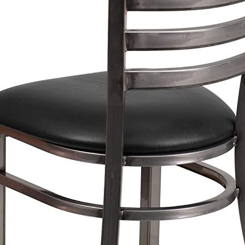 Image of Flash Furniture HERCULES Series Clear Coated Ladder Back Metal Restaurant Chair - Black Vinyl Seat