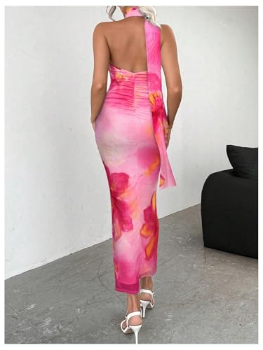 Image of Floerns Women's Halter Neck Sleeveless Backless Bodycon Dress Cocktail Party Maxi Dresses