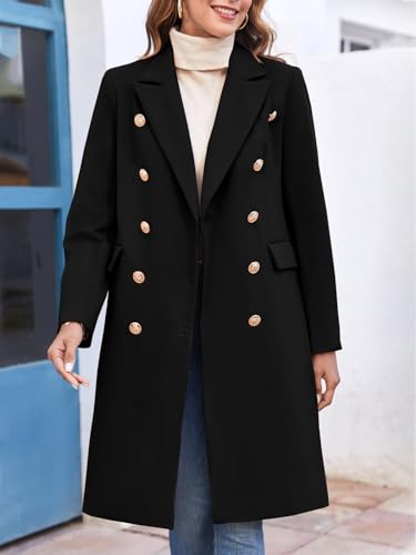BZB Women's Elegant Notched Collar Double Button Slim Long Wool Blend Pea Coat Jacket3