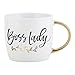 Coco + Ollie Boss Lady Ceramic Stoneware Gold Handle Coffee Mug, 14 Ounce