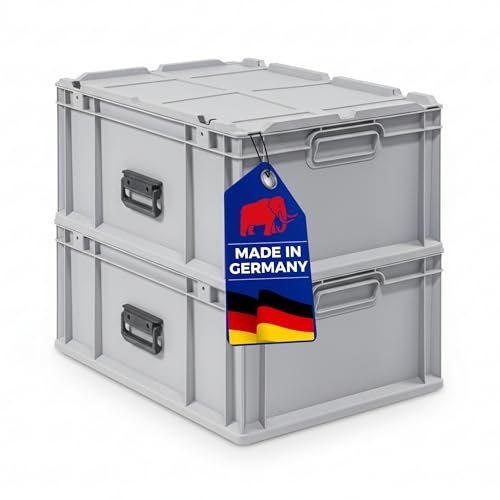 PROREGAL SuperSparSet 2x Eurobox NextGen Portable Made in Germany | HxBxT 33,5x40x60cm | 65 Liter | Grau | Eurobehälter, Transportbox, Transportbehälter, Stapelbehälter