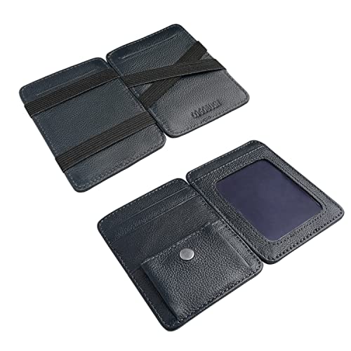 Leather Magic Wallets for men - Super Slim Mens Leather Wallets with Coin Pocket and Front ID Card Pocket- Light Weight Mens Wallets Leather Made (Navy)
