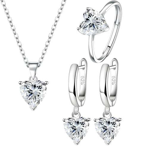 Conjunto de joyas de plata de ley 925 con corazones blancos el regalo ideal para mujeres y niñas
