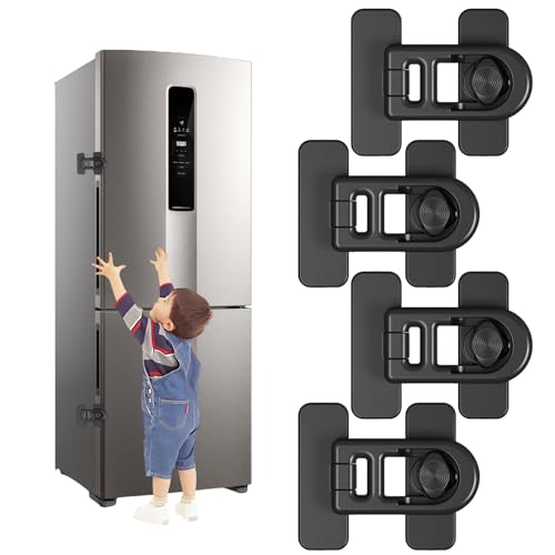 Chausa 4 Piezas Cerradura Para Puerta De Frigorífico Cierre Seguridad Cajones Bebe Candado Nevera Autoadhesiva,Candado Frigorifico De Bebés Niños Para Armario Cajón Arandela Negro