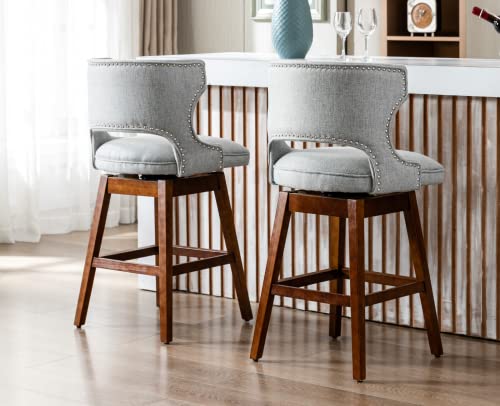 Ealson Swivel Counter Height Bar Stools Set Of 4 Linen Upholstered Barstools With Backs Farmhouse Dining Bar Stool Chairs With Wood Legs Modern Counter Stools For Kitchen Island/Bistro Gray #TOP4