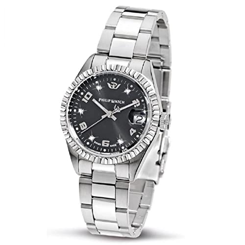 [Materiali] Philip Watch CARIBE Orologio da donna, in acciaio, diamanti naturali selezionati h/i, con cinturino in acciaio e fibbia diver c/pulsanti e blocco di sicurezza