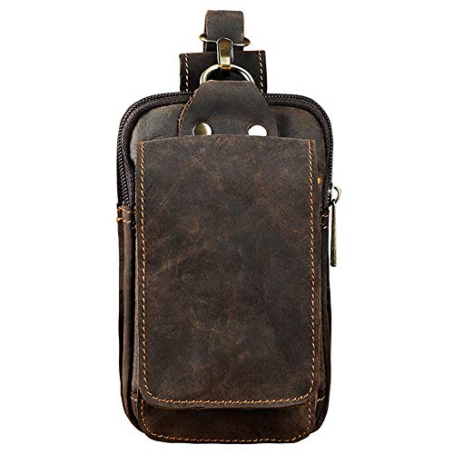 Boshiho - Riñonera de piel auténtica, para hombre, bolsa para paquete de tabaco, móvil, cartera o monedero, Riñonera marrón (Marrón) - BOSHIHO-BUMBAG-069BR