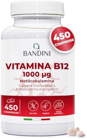 Bandini® Vitamina B12 450 Vegan (Scorta +14 Mesi), Metilcobalamina 1000µg, Compresse Vegane al 100%, Vitamine B 12 per il Sistema Immunitario, Vit B Metabolismo energetico, Stanchezza Fisica e Mentale