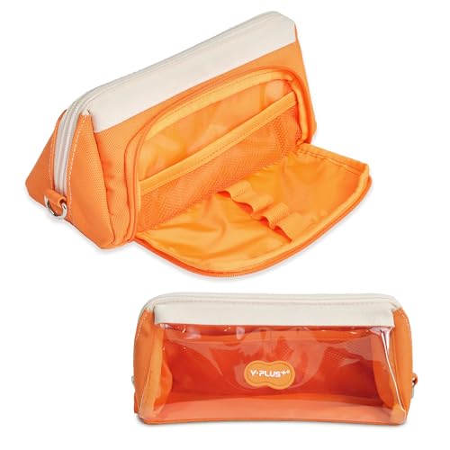 YPLUS Large Pencil Case for Girls Boys, Big Capacity Pencil Case Pouch Makeup Bag, Cute Stationery Set, School Supplies & Office Accessories - Orange