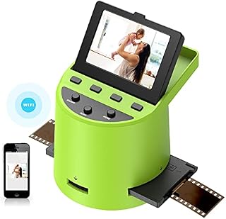 Digital Film Scanner with 22MP, Converts 35mm, 126, 110, Super 8 Films, Slides, Negatives to JPEG, Tilt-Up 3.5" LCD, Transfer Pictures to Phones Via WiFi Connection, TV&HDMI, MAC and PC Compatible