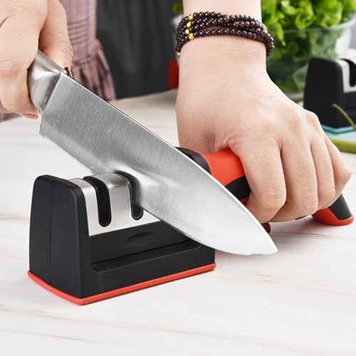 Amolador Afiador de Facas e Tesouras 3 em 1 Manual em Aço Inox Profissional com Cabo Ergonômico e Ba