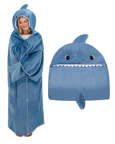 TOYSYM Shark Wearable Hooded Blanket for Adults - Fluffy Soft Warm Cozy Flannel Throw Blanket 50" x 60" Hoodie Cloak Wrap - Sloth Gifts for Adult & Kids