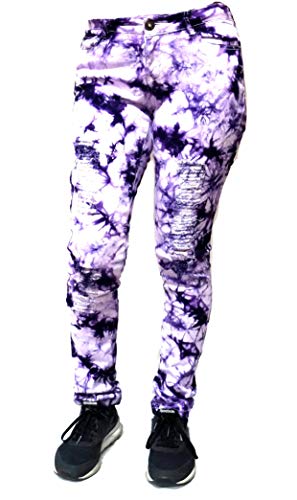 Premium Womens Juniors Blue Acid Tie Dye Denim Jeans Destroy Skinny Ripped Distressed Stretch Pants2