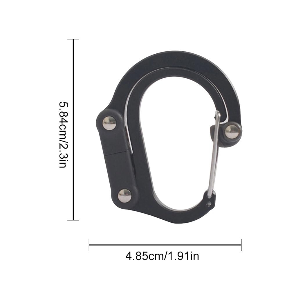 Mousqueton en D avec anneau rotatif à 360 degrés pour l'extérieur, porte-clés, escalade, randonnée, petit mousqueton, noir