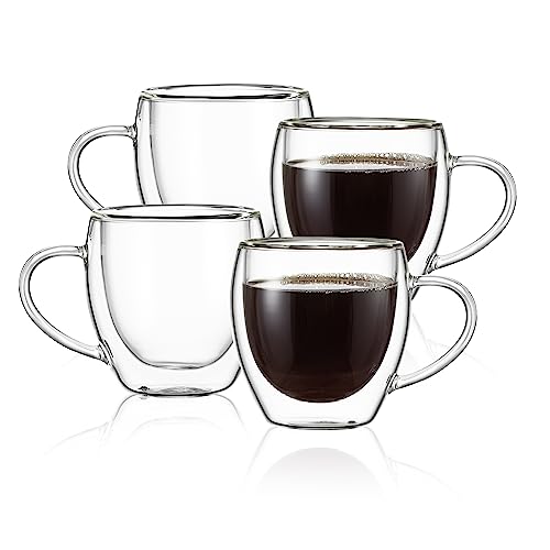 CNGLASS 5oz Espresso Mugs (Set of 4),Double Wall Insulated Glass Coffee Mugs with Handle,Espresso Shot Glasses,Clear Expresso Coffee Cups CNGLASS 5oz Espresso Mugs (Set of 4),Double Wall Insulated Glass Coffee Mugs with Handle,Espresso Shot Glasses,Clear Expresso Coffee Cups