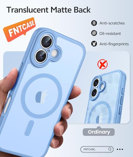 Image of FNTCASE for iPhone 17 Case: [Compatible with Magsafe] Translucent Matte Cases with [Full Camera Protection] [Screen Protector] Military Grade Shockproof Protective Phone Cover - Light Blue