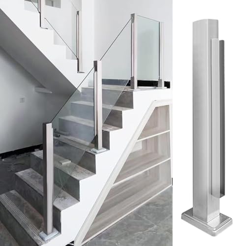 Geländerpfosten aus Edelstahlglas, silberner Zaunpfosten aus Glas für Flur, Loft, Treppe, Garagenstufen, Balustradenpfosten aus Edelstahl (Endpfosten, 95 cm)