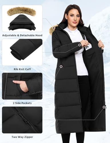 Women Long Puffer Coat Warm Winter Quilted Jacket Fashion Ladies Thicken Full Zip Down Coats Removable Fur Hood Parka2