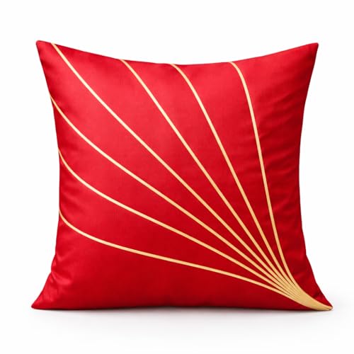 Image of LOFEY Dupion Silk Cushion Cover, 16 x 16 Inch (40 x 40 cm), Decorative Sofa Pillow Cover, Zipper Closure (2, Red)