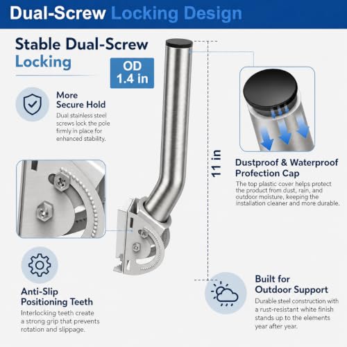Image of 430 Stainless Steel Wireless Bridge Mount, 2-Pack 11 in Dual Screw Locking J Pole Mounting Bracket for Wall or Pole, 160 Angle Adjustable, 1.38 in OD, for AP Access Point CPE Extender Repeater