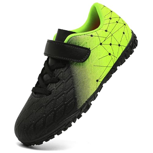 PiDaGlobal Botas de Fútbol Niño Zapatos de Fútbol con Tacos Bajos para Césped Artificial e Indoor Antideslizantes para Entrenamiento y Fútbol Sala Adolescentes Zapatillas de Fútbol 31EU Negro/Verde