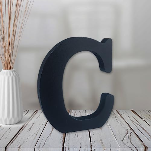 AOCEAN 4 inch Black Wood Letters Unfinished Wood Letters for Halloween Decorative Standing Letters Slices Sign Board Decoration for Craft Home Party Projects (C)