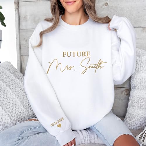 GODMERCH Custom Embroidered Future Mrs Sweatshirt - Personalized Mrs Hoodie, Honeymoon Crewneck, Bride Sweatshirts, Gift for Her, Bride to Be, Wedding, Engagement, Bachelorette Party, Bridal Shower2