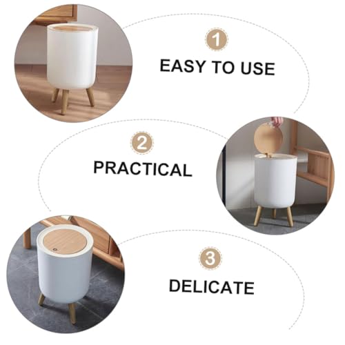 DIKACA 1 Stück Holzoptik Müllbehälter mit Druckverschluss Praktischer Abfalleimer für Haushalt und Hygienisch für Wohnen mit Hoher Standfüße für Müheloses Entsorgen von Abfall – Bild 7