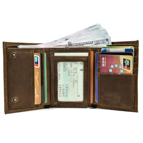 Mens leather wallet Chain small RFID Blocking trifold Wallet Slim Minimalist Western Wallet For Men with Credit Cards(brown)4