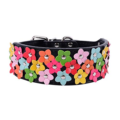 Collier Flower Noir 5cm pour les balades et sorties de votre grand chien