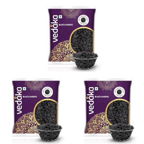 Image of Amazon Brand - Vedaka Premium Afghani Seedless Black Raisins 100g | Kali Kishmish | Delecious & Healthy Snack (Pack of 3)