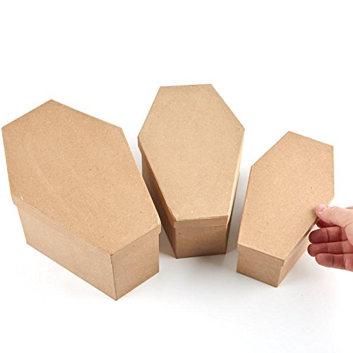 Factory Direct Craft Graduated Size Unfinished Paper Mache Coffin Boxes - 3 Boxes