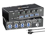 HDMI KVM Switch with Audio, 4 Ports KVM Switcher 8K@60Hz, with EDID Emulator for 4 Computers Share Mouse Keyboard and Monitor
