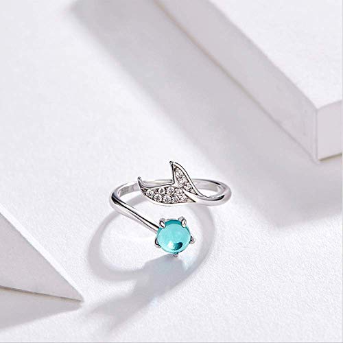 Bague queue de poisson ajustable anti stress avec pierre de lune bleue - 2
