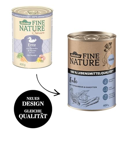Dehner Fine Nature Hundefutter, Nassfutter in Lebensmittelqualität, für ältere Hunde, Ente, 6 x 400 g Dose (2.4 kg)