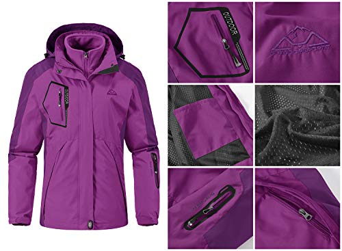 donhobo Womens 3 In 1 Jackets Fleece Ski Jacket Softshell Winter Waterproof Full Zip Windproof Coat Zip Pockets(Purple,M) - Image 3