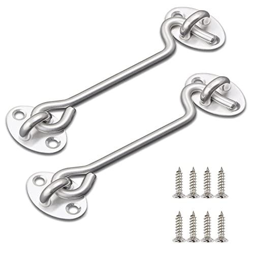 WUDQIJI Storm Hooks, Cabin Hooks, 2 Pieces, 15 cm Stainless Steel Window Hooks, Window Latch, Door Hooks with 8 Mounting Screws and Eyelets for Garage Doors, Windows, Barn Door Locks