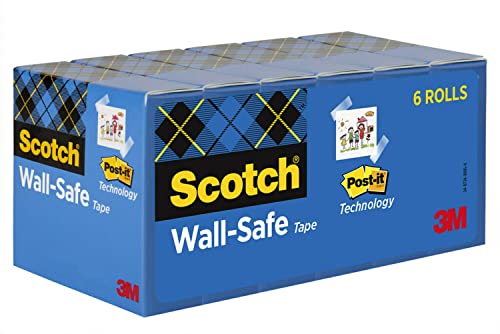 Scotch Wall-Safe Tape, 6 Rolls, Sticks Securely, Removes Cleanly, Invisible, Designed For Displaying, Photo Safe, 3/4 In X 800 In (813S6) #TOP2