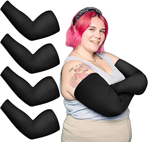 4 Pairs Plus Size Arm Sleeves UV Sun Protection Cooling Ice Silk Oversized Compression Sleeve Cover for Women