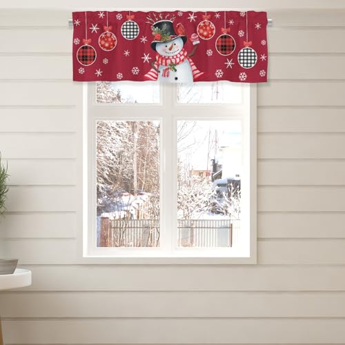 Christmas Snowman Snowflake Valances for Window,Short Curtains Valance for Window,Blackout Valance Curtain,Rod Pocket Short Valance Curtains,Christmas Window Curtains for Bedroom Bathroom Living Room