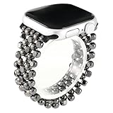 SWEETAXI Metal Elastic Watch Band, Designer Beaded Strap Compatible with Apple Watch Series Ultra/11/10/9/8/7/SE/6/5/4/3/2/1, 38-49mm, Silver (glossy black, 38/40/41/42mm(Series11/10))