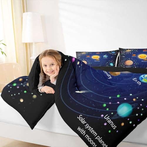 Image of Feelyou Outer Space Comforter Set Boys Universe Planet Bedding Set for Kids Boys Girls Galaxy Comforter Planet Quilt Set 1 Comforter Set with 1 Pillowcase Toddler Size