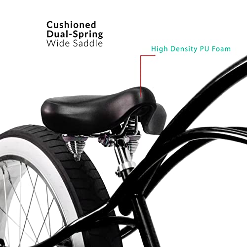 Tracer Master 26" Beach Cruiser Bike Hi-Rise Steel Handlebar Classic Dual Springer Disc Coaster Brake Single Speed City Bike For Adults (Matte Black) #TOP3