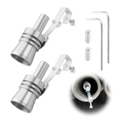 2 PCS Escape Tubo de Silenciador Simulador, Simulador de Turbos Extremo de Coche Talla XL, Silbato Sonido de Tubo Silenciador de Escape en Aluminio, Accesorios Coche Tuning y Motos(Plata)