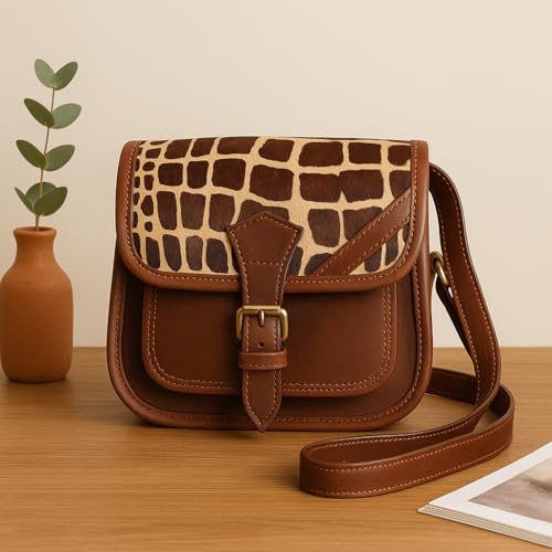 Image of Celtic Women's Leather Hair-On Flap Crossbody Sling Bag - Adjustable Strap
