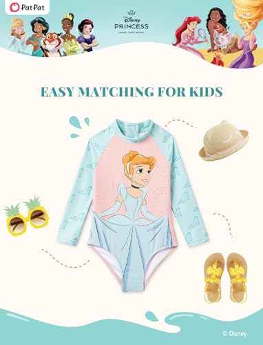 Image of Disney Frozen Stitch Princess Minnie Mouse Girls Swimsuit Long Sleeve Rashguard UPF 50 One Piece Bathing Suit Size 3M-13Y