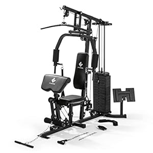 Kraftstation | Multifunktions-Homegym für den ganzen Körper | Gewichte bis zu 67 kg einstellbar, mit Latzugstange, Beinpresse, Bizepscurl-Polster u.v.m. | Hochwertiges Stahlmaterial